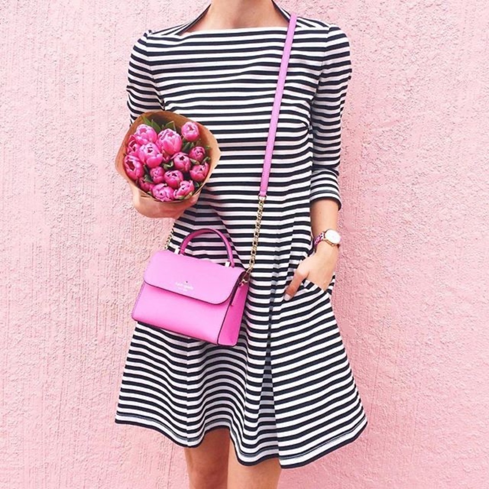Kate Spade Broome Street Dress Womens - L - Black Stripe Classic A-Line Pockets